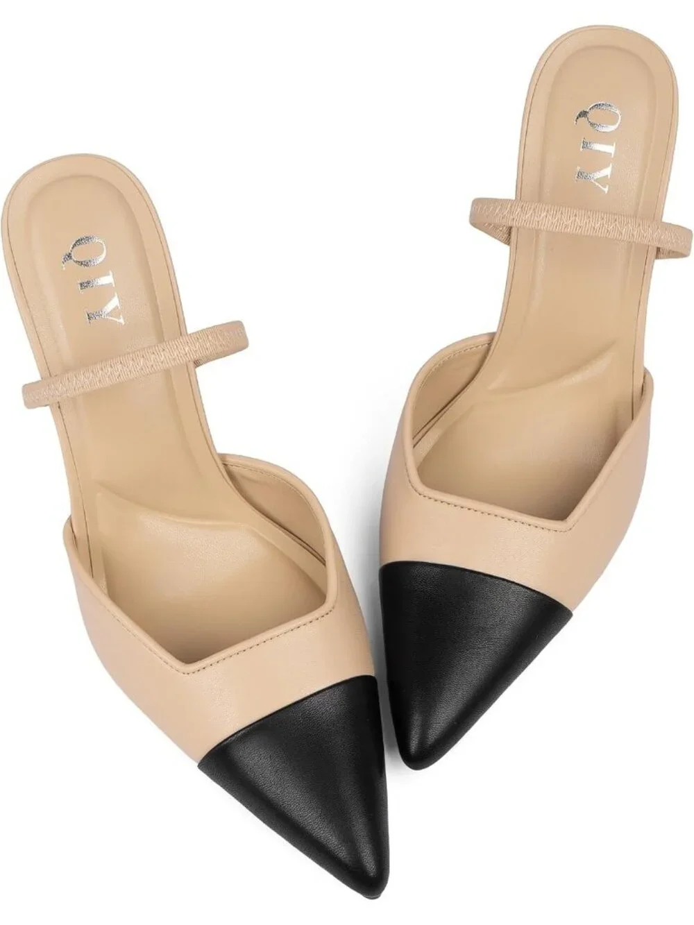 Womens Nude Pu Leather Closed Pointed Toe Sexy Slip on Backless High Heel Sandal